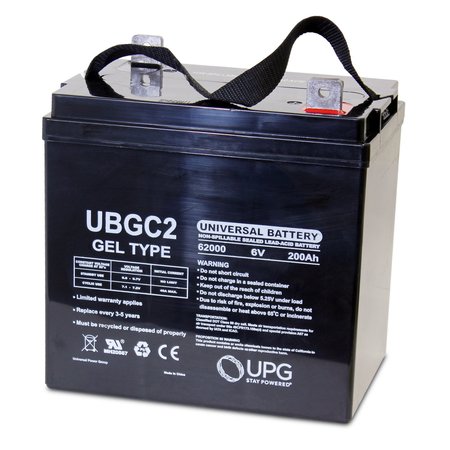UPG Sealed Lead Acid Battery, 6 V, 200Ah, UBGC2, L5 L Type Tab Terminal, GEL, Golf Cart Type 40703